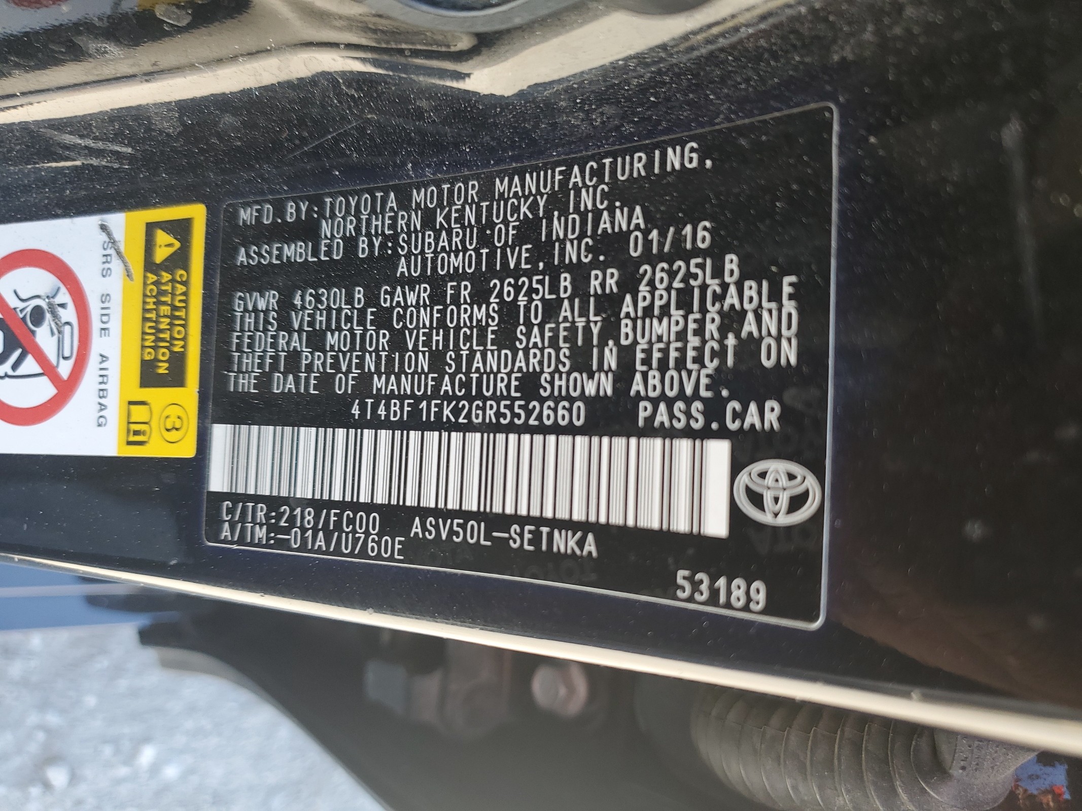 4T4BF1FK2GR552660 2016 Toyota Camry Le