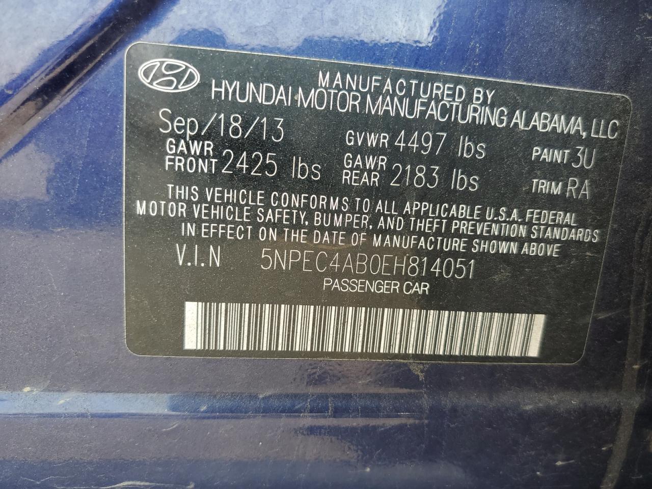 5NPEC4AB0EH814051 2014 Hyundai Sonata Se