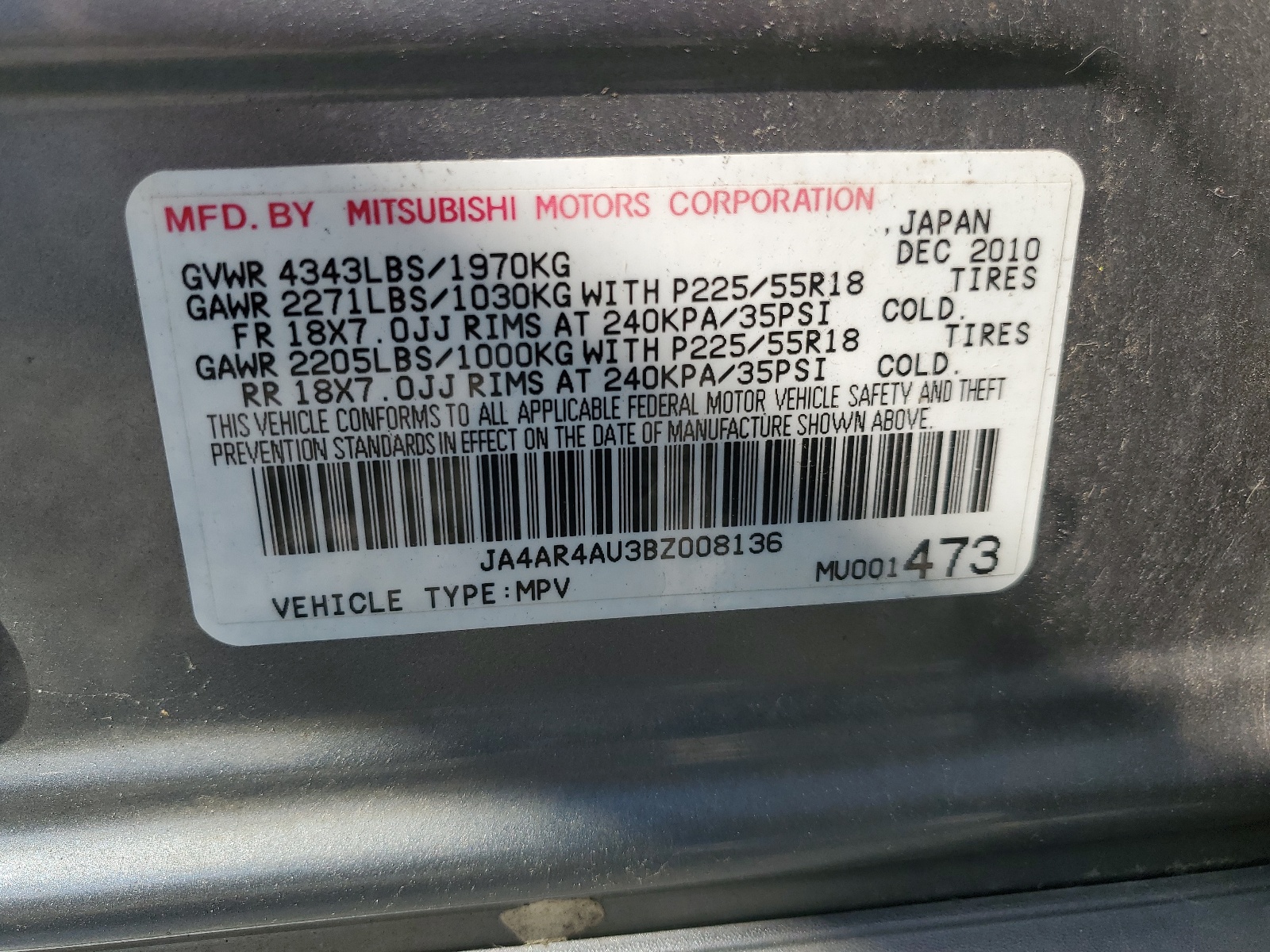 JA4AR4AU3BZ008136 2011 Mitsubishi Outlander Sport Se