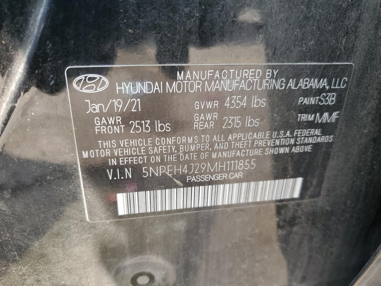 5NPEH4J29MH111855 2021 Hyundai Sonata Limited