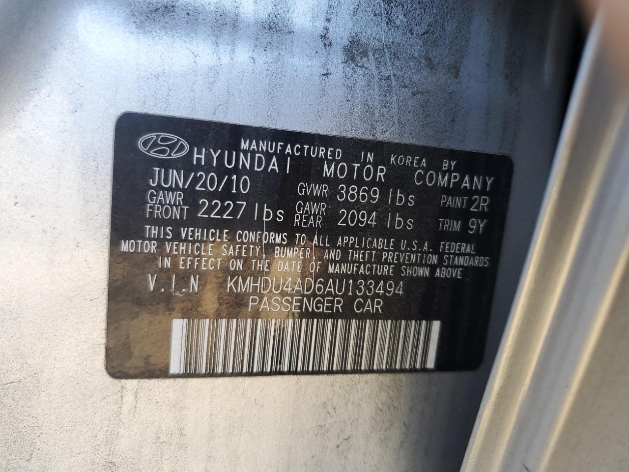 2010 Hyundai Elantra Blue VIN: KMHDU4AD6AU133494 Lot: 68469804