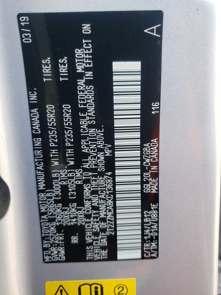 2019 Lexus Rx 350 Base VIN: 2T2ZZMCA8KC136874 Lot: 66206934