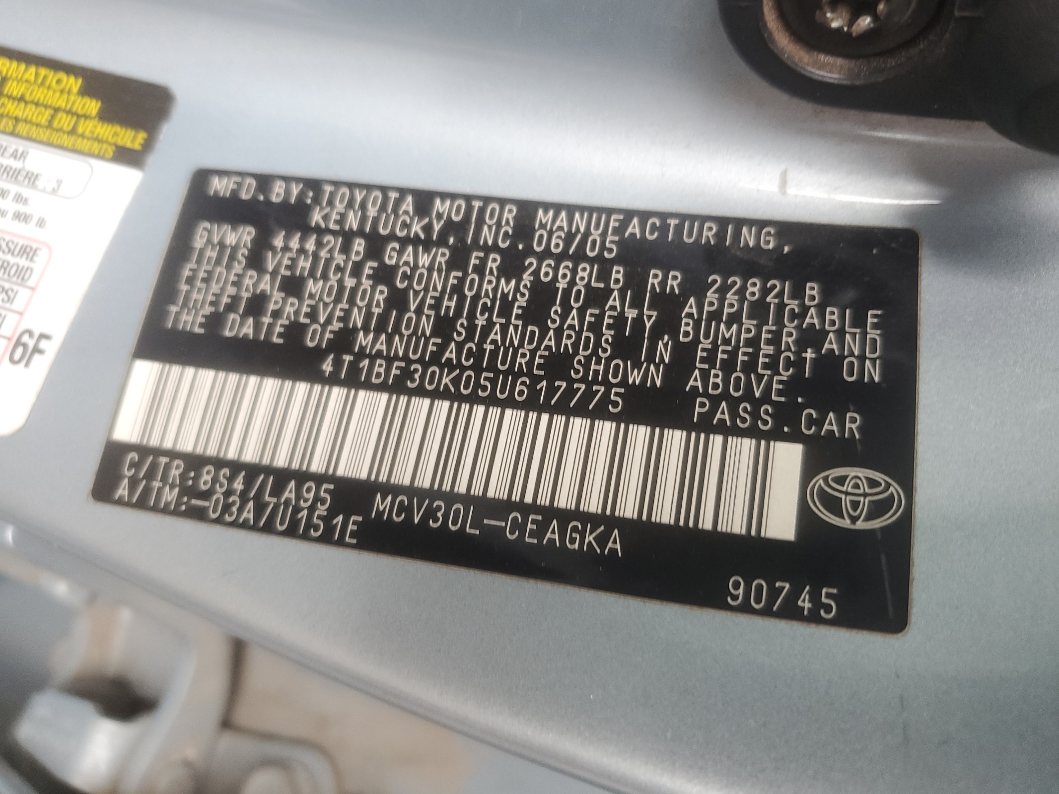 4T1BF30K05U617775 2005 Toyota Camry Le