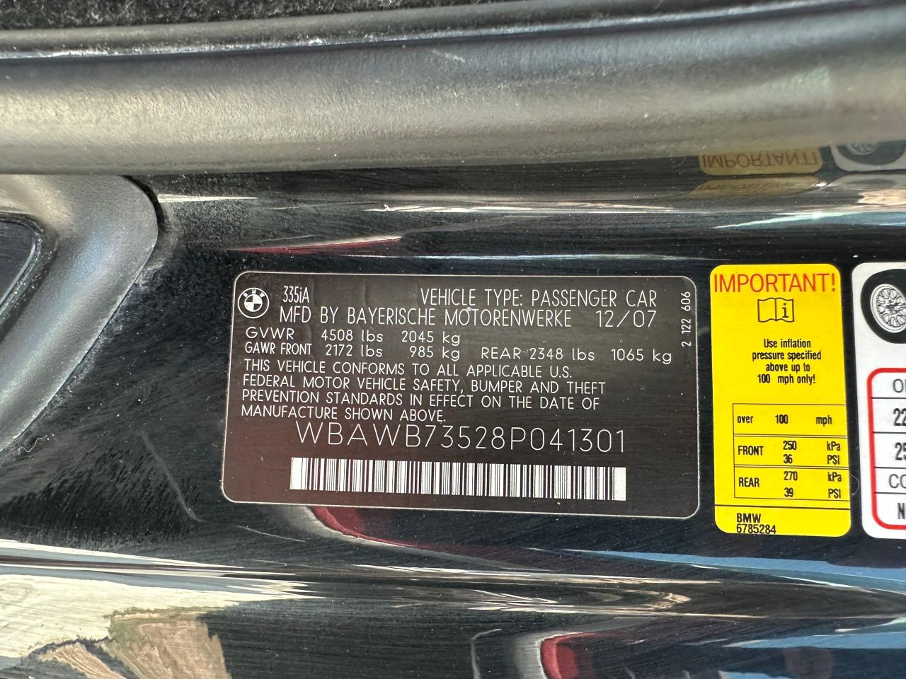 2008 BMW 335 I VIN: WBAWB73528P041301 Lot: 66394274