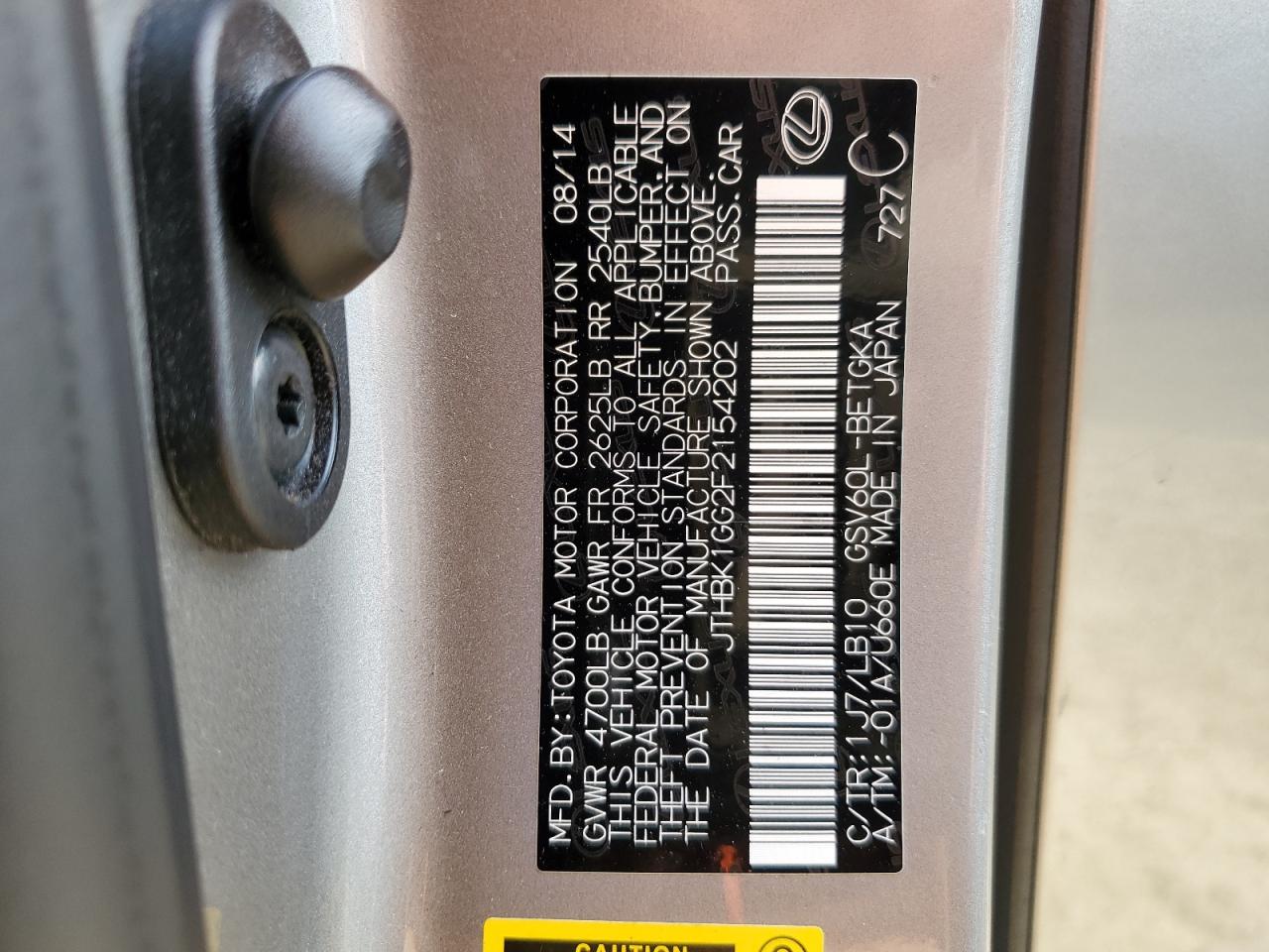 2015 Lexus Es 350 VIN: JTHBK1GG2F2154202 Lot: 67047144