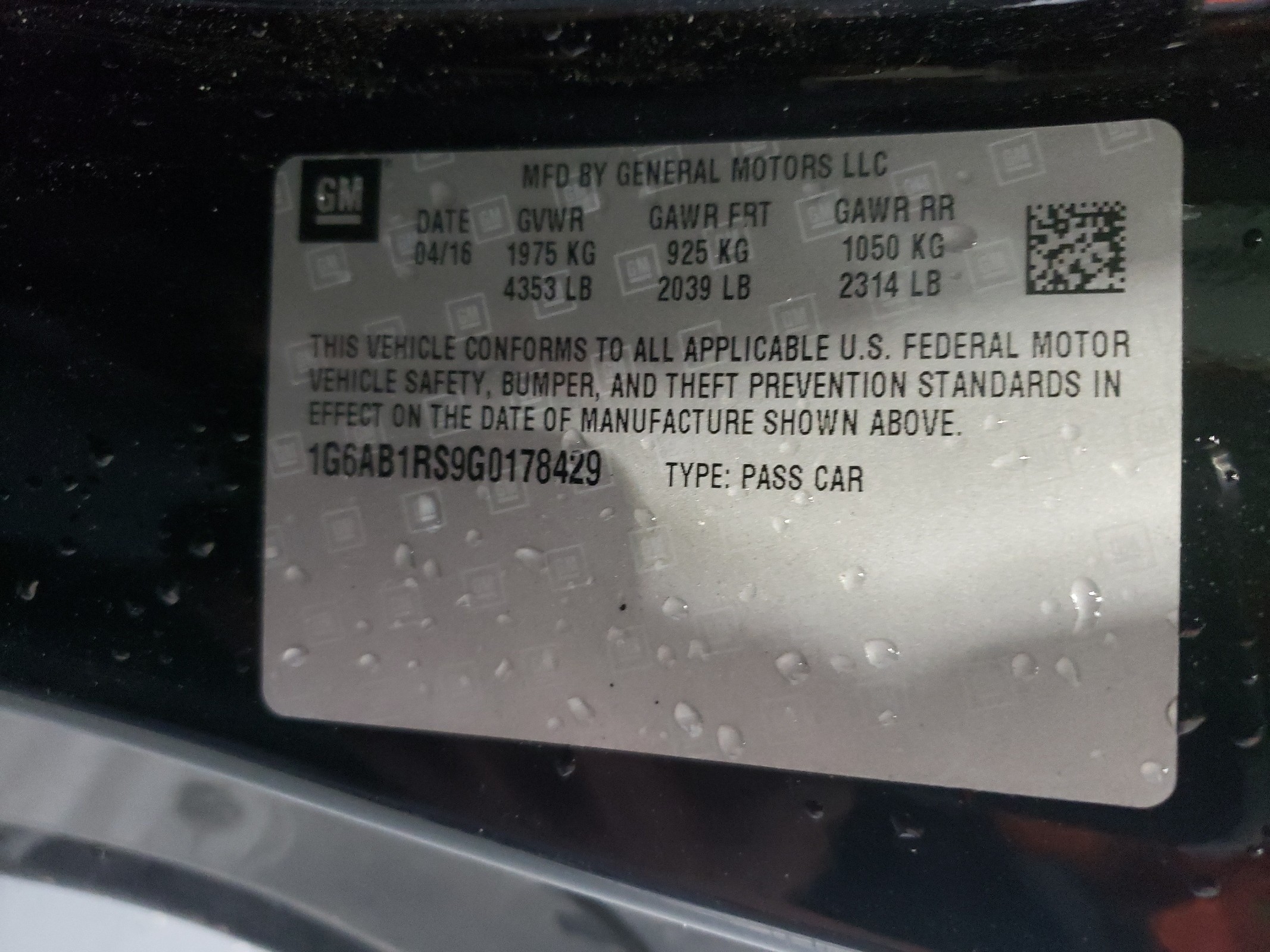 1G6AB1RS9G0178429 2016 Cadillac Ats Luxury