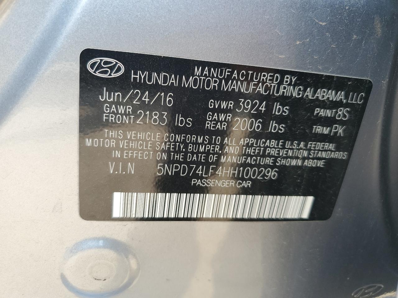 2017 Hyundai Elantra Se VIN: 5NPD74LF4HH100296 Lot: 66024464