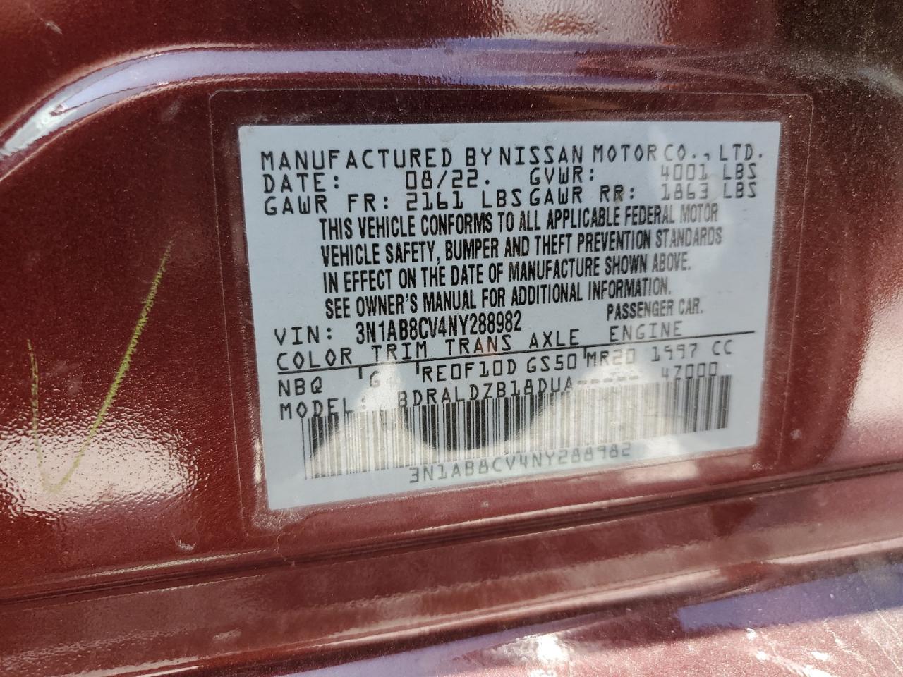 2022 Nissan Sentra Sv VIN: 3N1AB8CV4NY288982 Lot: 68190664