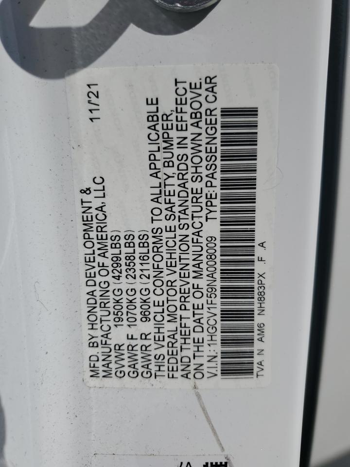 1HGCV1F59NA008009 2022 Honda Accord Exl