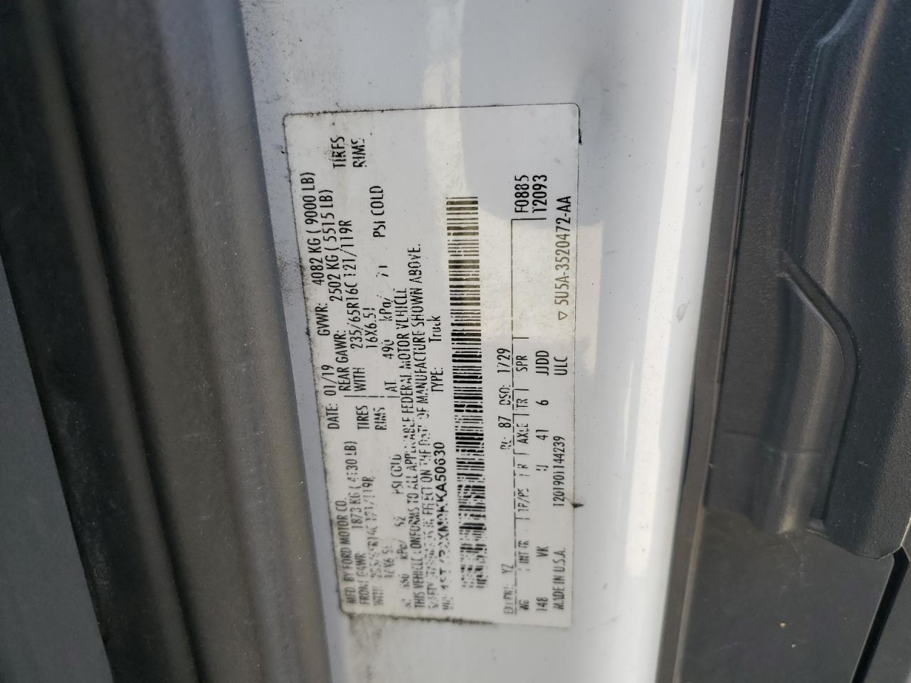 1FTYR2XM0KKA50630 2019 Ford Transit T-250