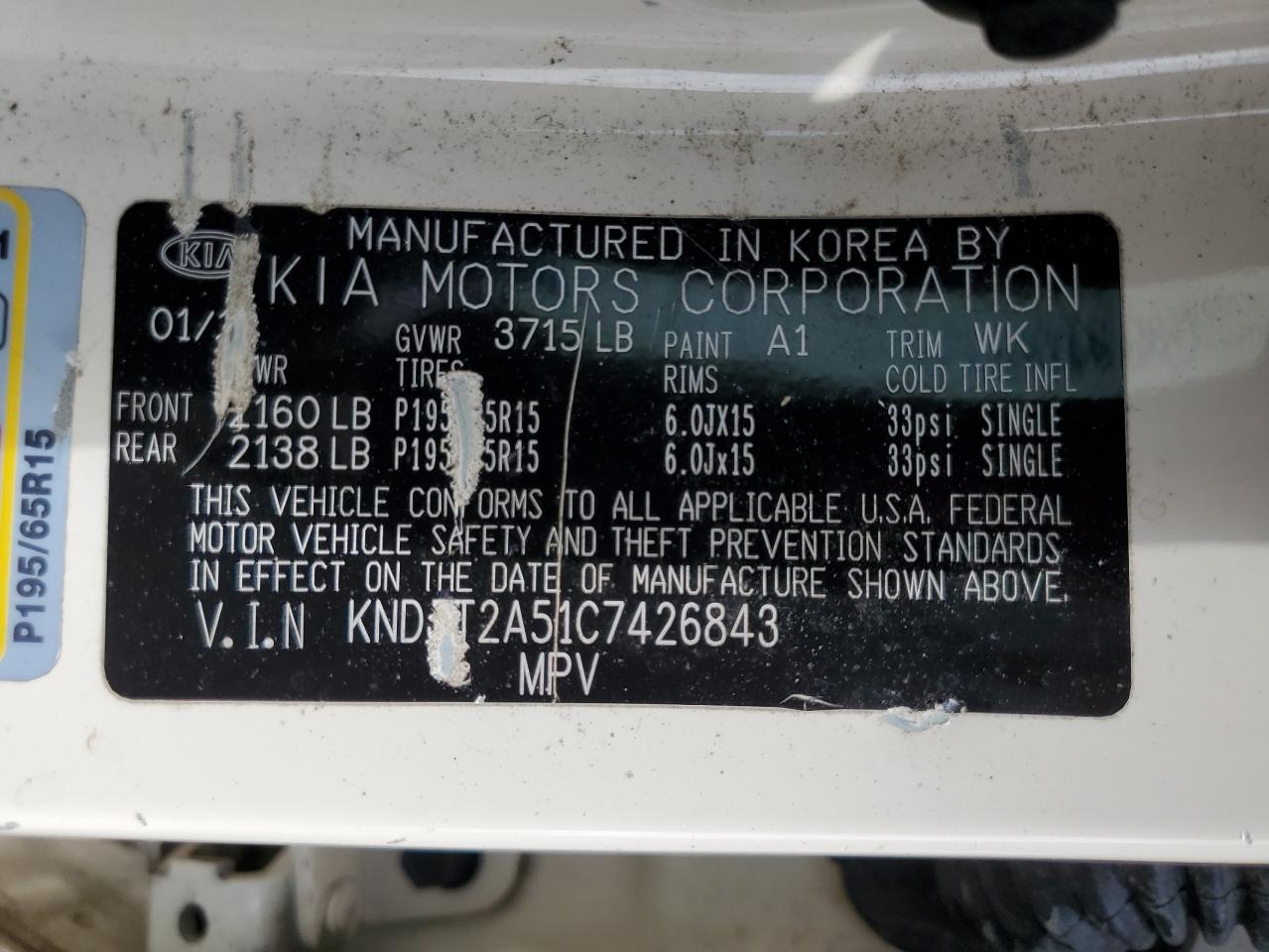 2012 Kia Soul VIN: KNDJT2A51C7426843 Lot: 67910894