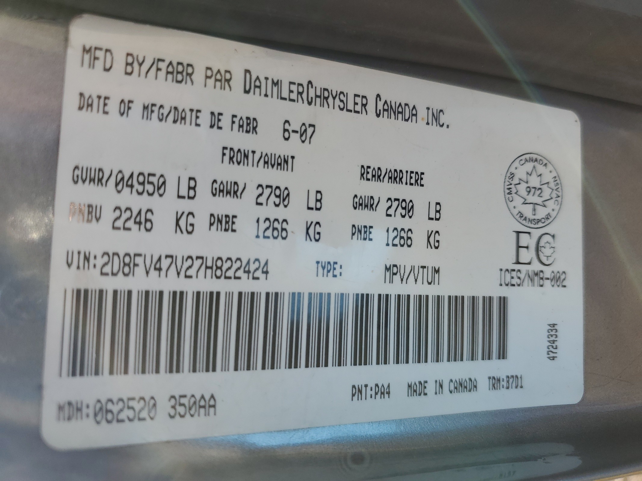 2D8FV47V27H822424 2007 Dodge Magnum Sxt