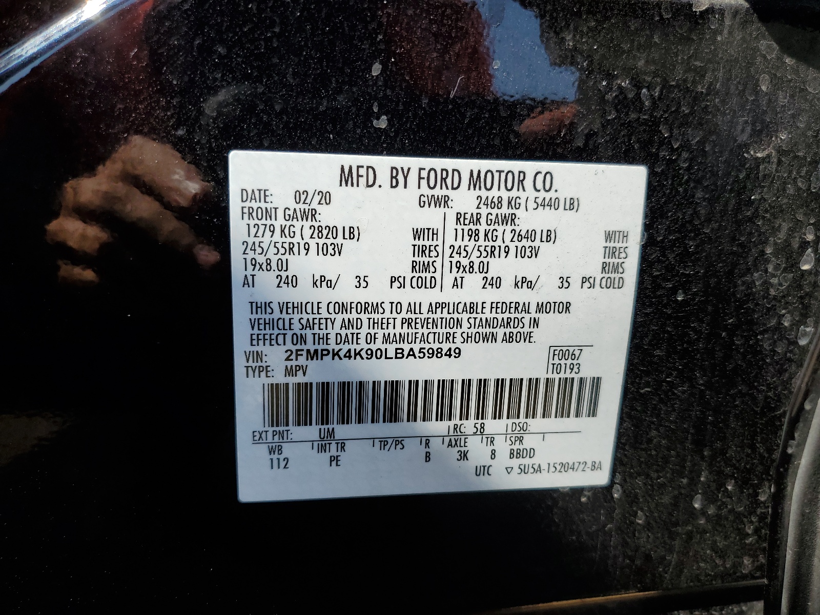 2FMPK4K90LBA59849 2020 Ford Edge Titanium