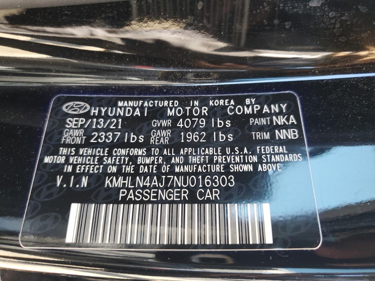 2022 Hyundai Elantra Limited VIN: KMHLN4AJ7NU016303 Lot: 69025994