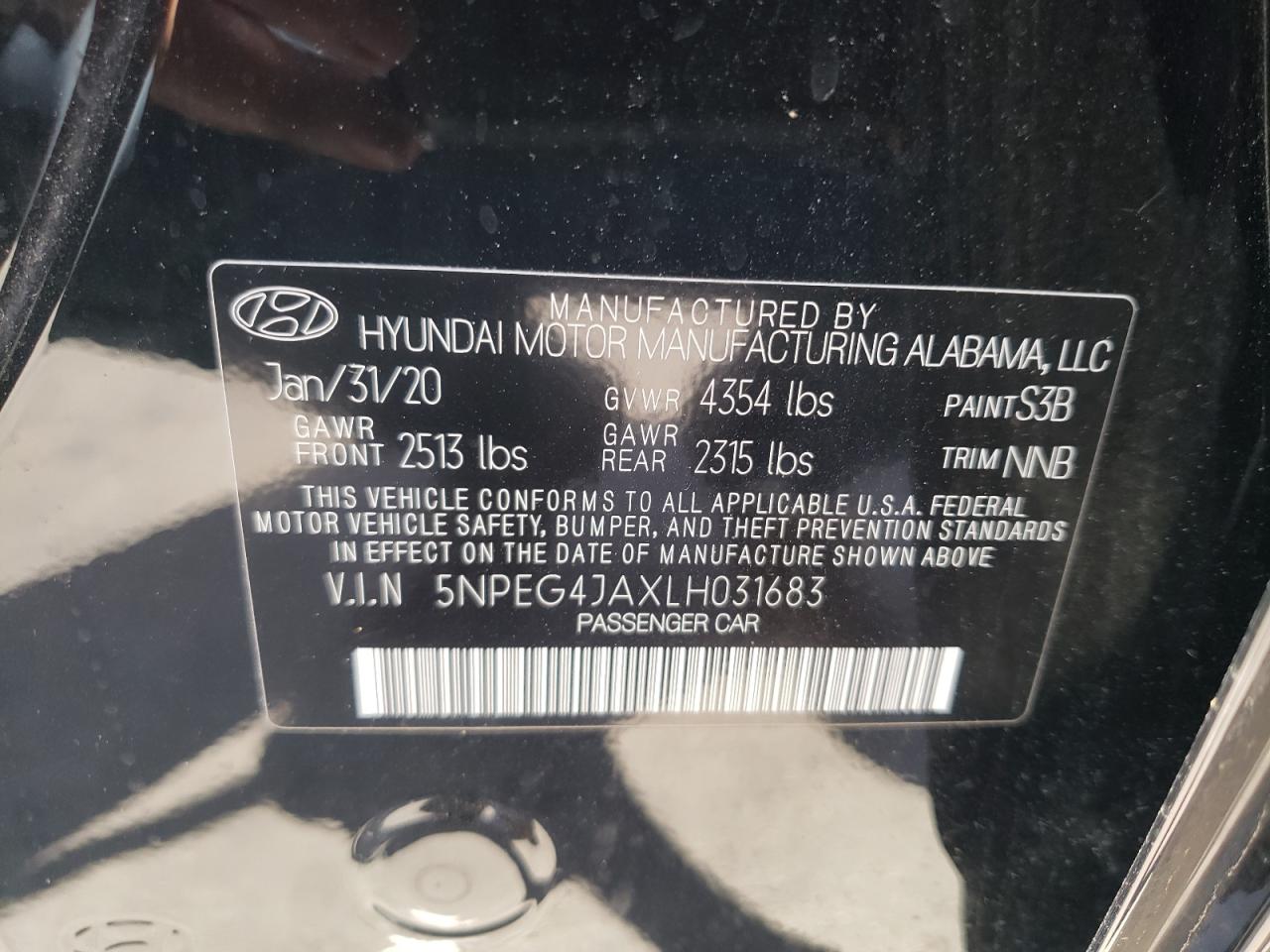 2020 Hyundai Sonata Se VIN: 5NPEG4JAXLH031683 Lot: 67773994