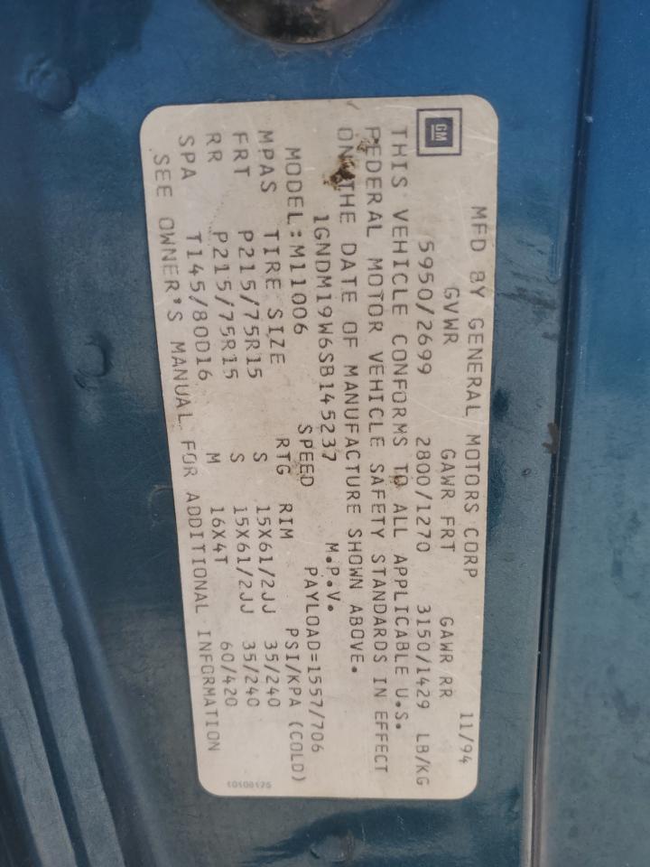 1995 Chevrolet Astro VIN: 1GNDM19W6SB145237 Lot: 66188204