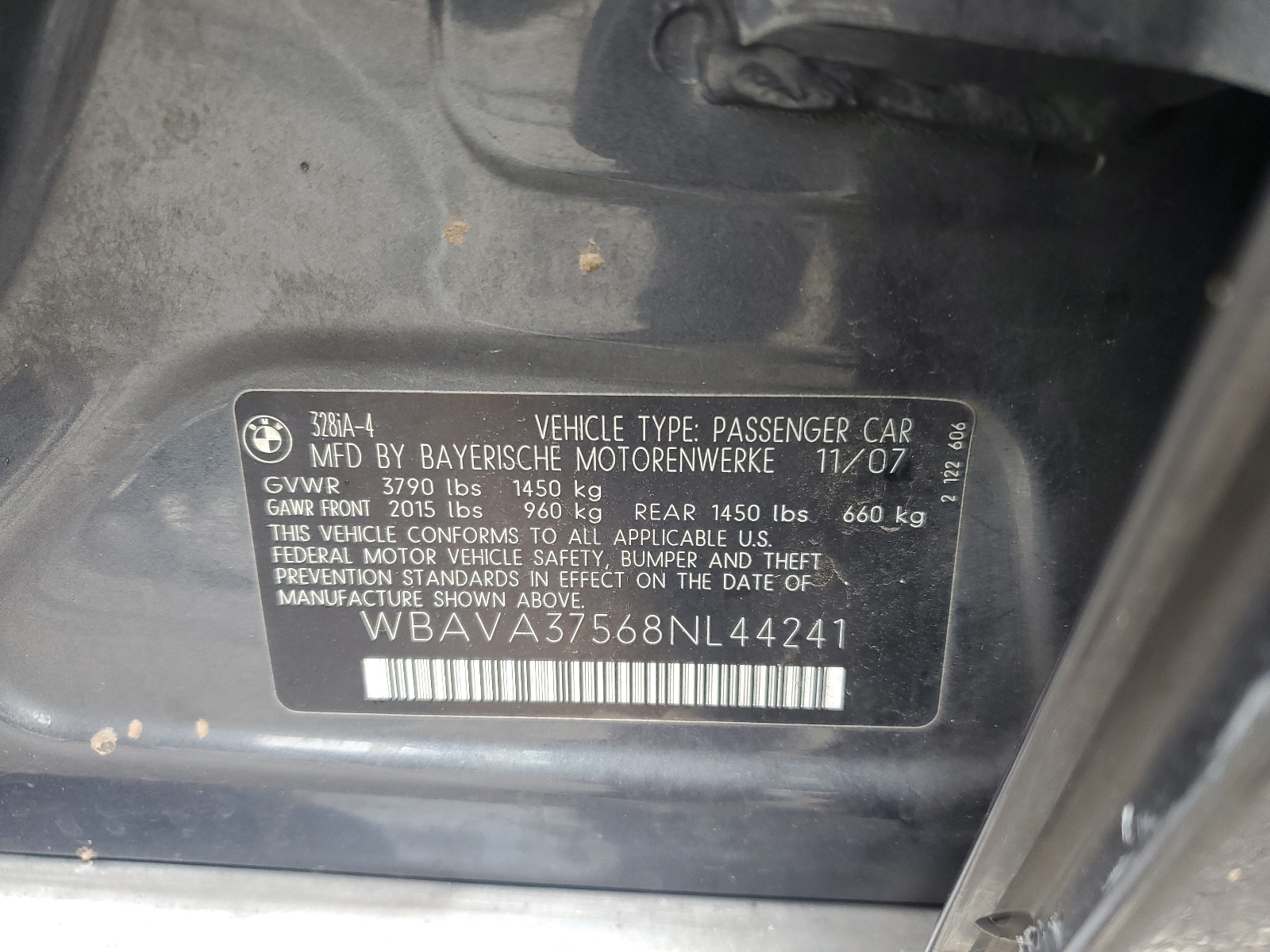 WBAVA37568NL44241 2008 BMW 328 I