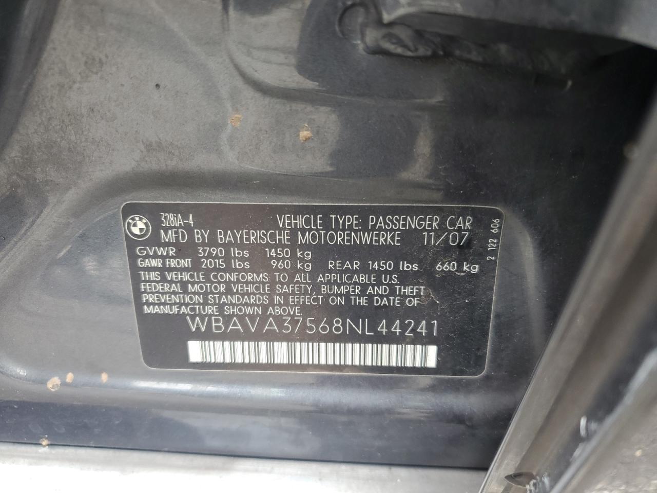 2008 BMW 328 I VIN: WBAVA37568NL44241 Lot: 67027624