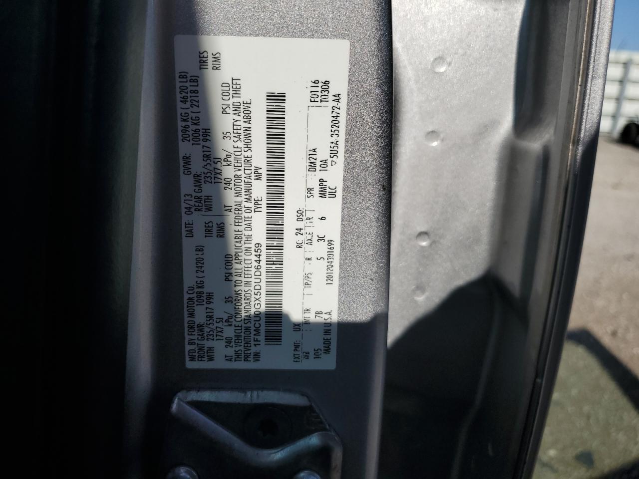 2013 Ford Escape Se VIN: 1FMCU0GX5DUD64459 Lot: 67458784