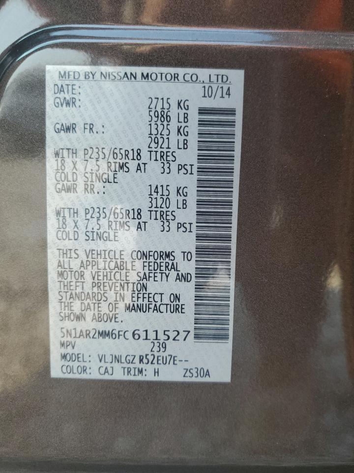 2015 Nissan Pathfinder S VIN: 5N1AR2MM6FC611527 Lot: 66084704