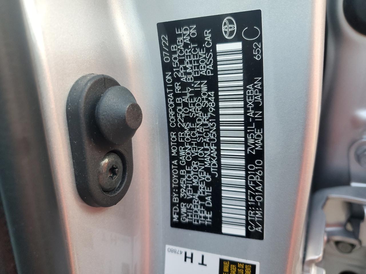 2022 Toyota Prius Night Shade VIN: JTDKAMFU5N3179844 Lot: 68032344