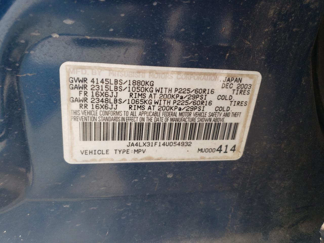 2004 Mitsubishi Outlander Ls VIN: JA4LX31F14U054932 Lot: 67719744