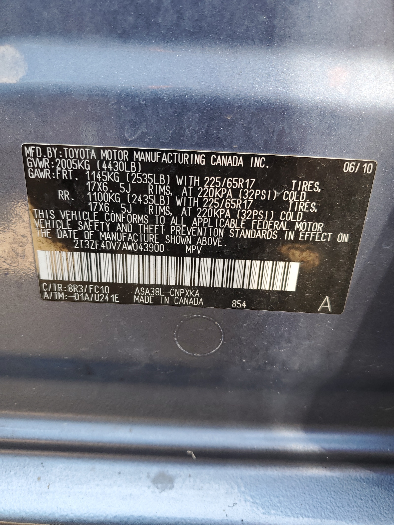 2T3ZF4DV7AW043900 2010 Toyota Rav4