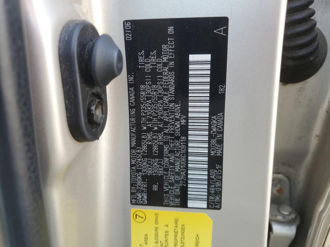 2006 Lexus Rx 330 VIN: 2T2HA31U06C109118 Lot: 64393724