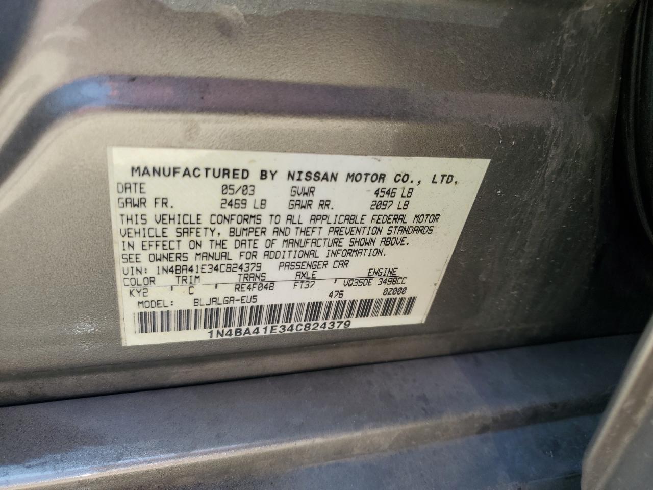 1N4BA41E34C824379 2004 Nissan Maxima Se