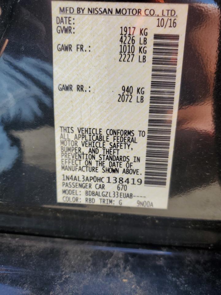 2017 Nissan Altima 2.5 VIN: 1N4AL3AP0HC138419 Lot: 67300214