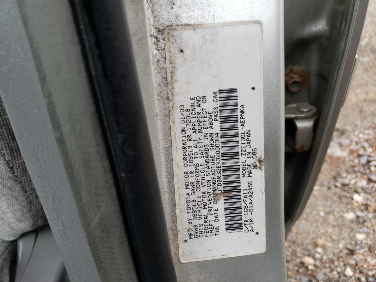 2003 Toyota Corolla Ce VIN: JTDBR32EX32000394 Lot: 67604734