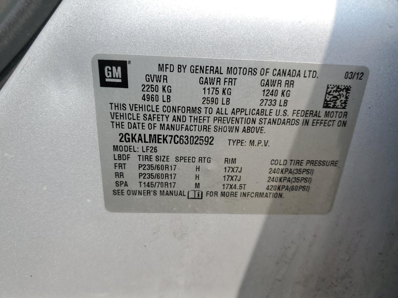 2GKALMEK7C6302592 2012 GMC Terrain Sle