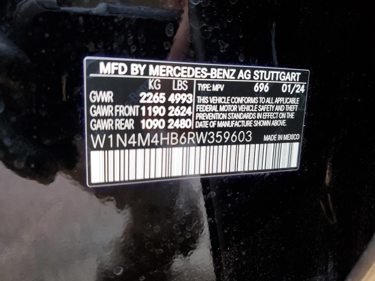 2024 Mercedes-Benz Glb 250 4Matic VIN: W1N4M4HB6RW359603 Lot: 68244784