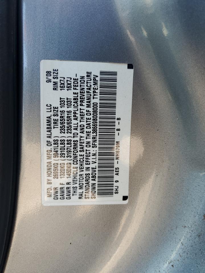 2009 Honda Odyssey Exl VIN: 5FNRL38669B008000 Lot: 65744624