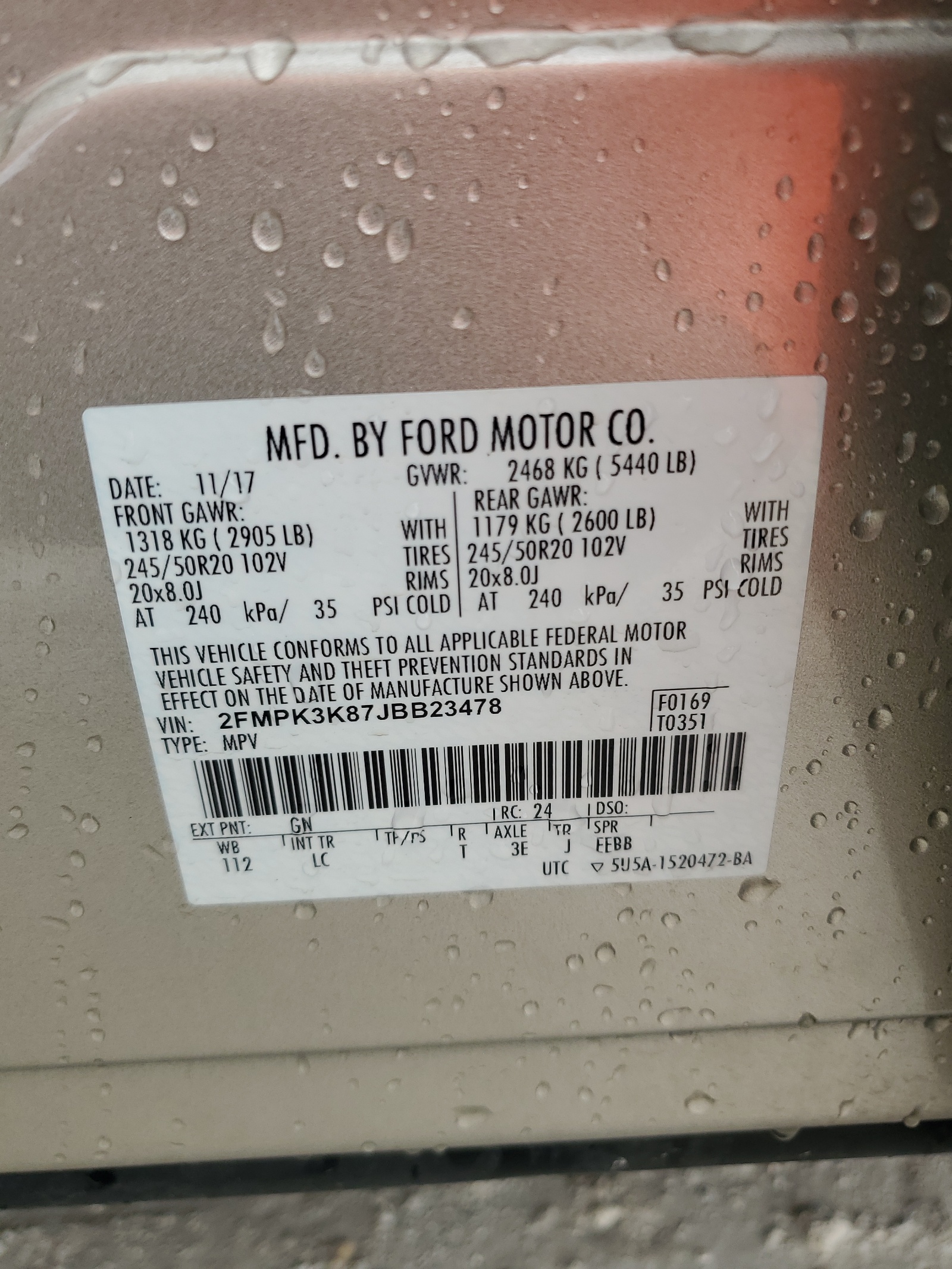 2FMPK3K87JBB23478 2018 Ford Edge Titanium