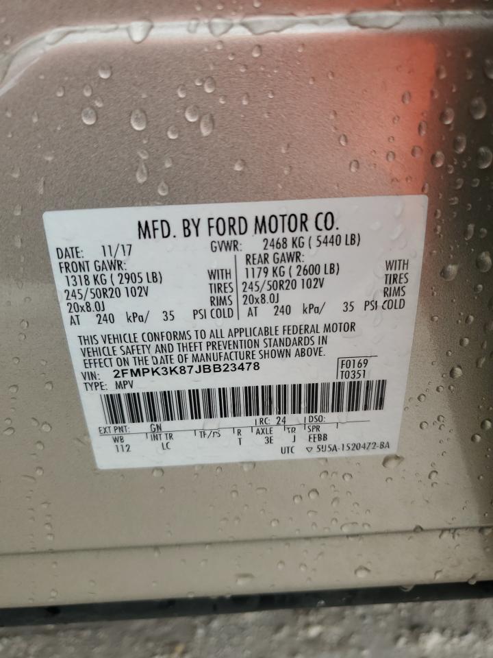 2018 Ford Edge Titanium VIN: 2FMPK3K87JBB23478 Lot: 65406164