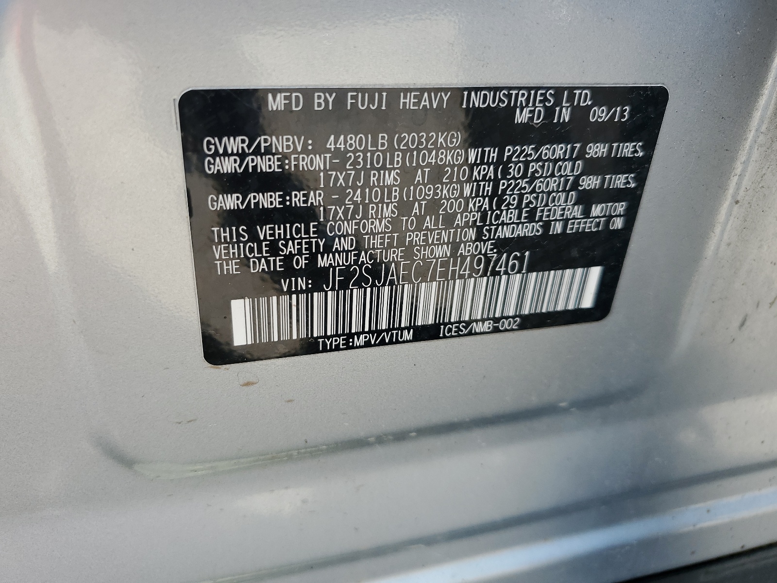 JF2SJAEC7EH497461 2014 Subaru Forester 2.5I Premium