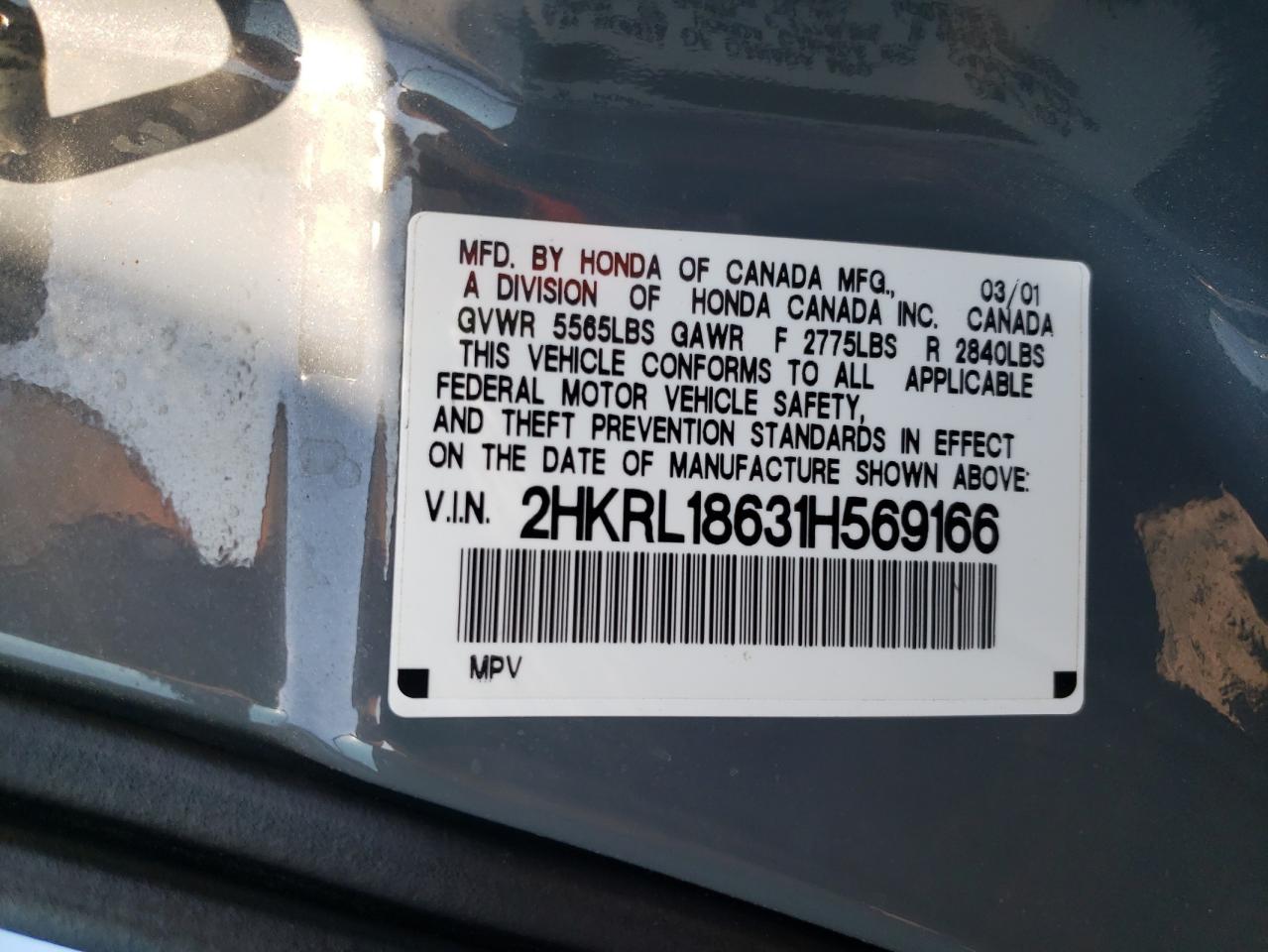 2HKRL18631H569166 2001 Honda Odyssey Ex