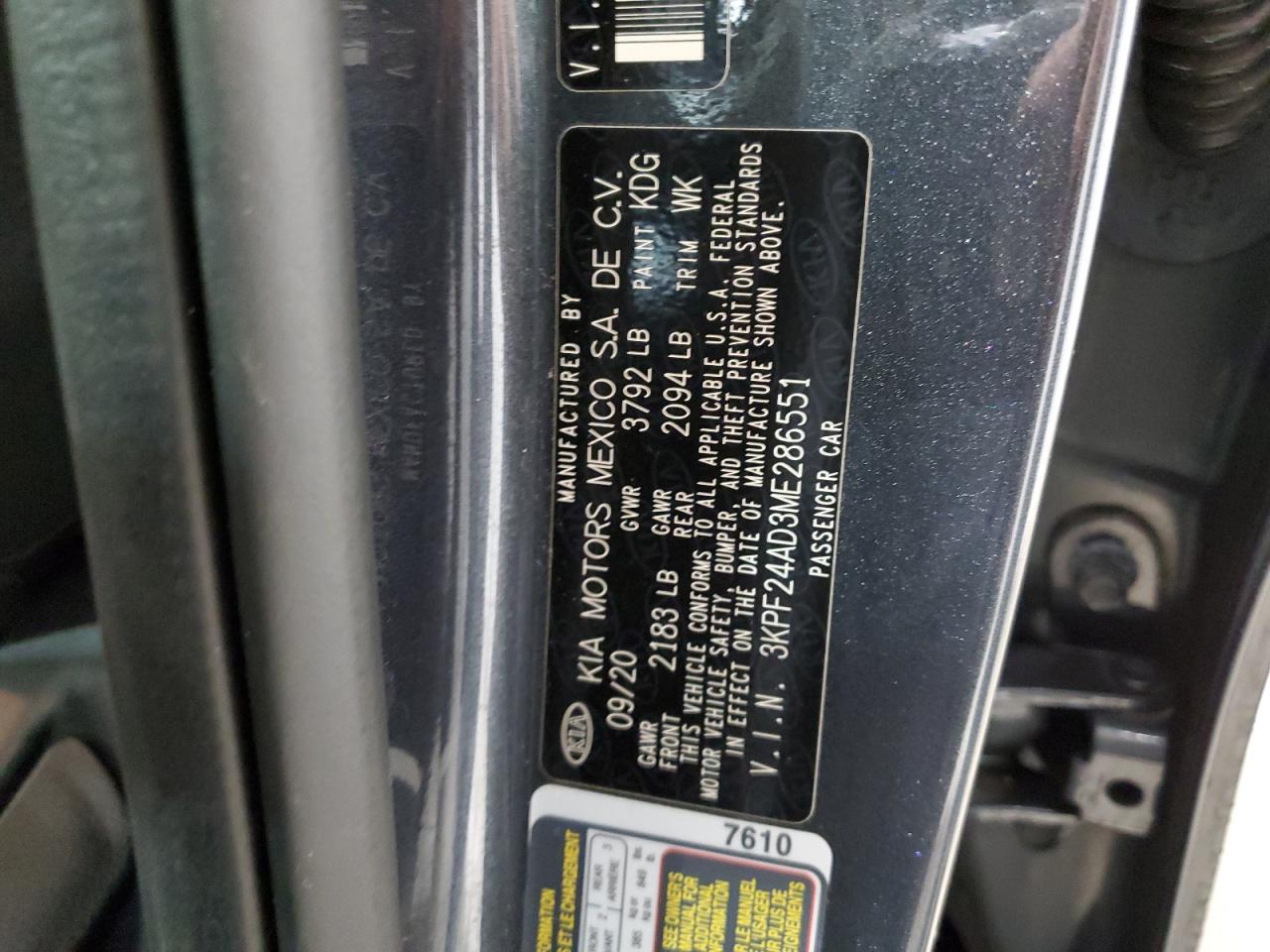 2021 Kia Forte Fe VIN: 3KPF24AD3ME286551 Lot: 67051864