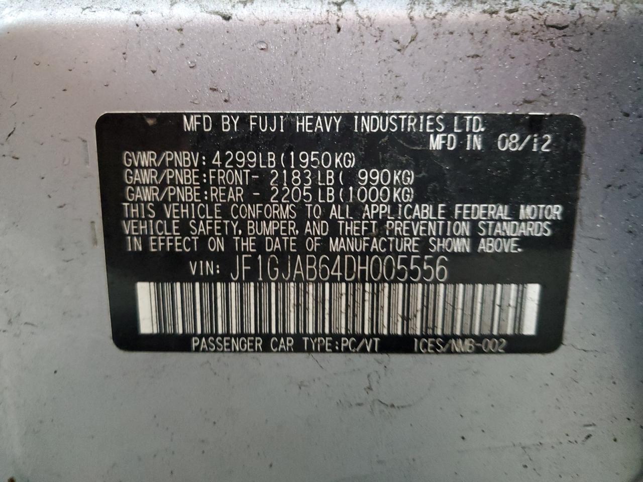 2013 Subaru Impreza Premium VIN: JF1GJAB64DH005556 Lot: 64510894