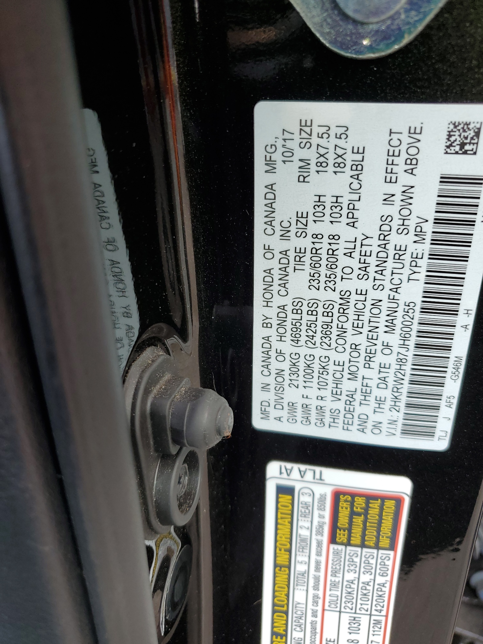 2HKRW2H87JH600255 2018 Honda Cr-V Exl