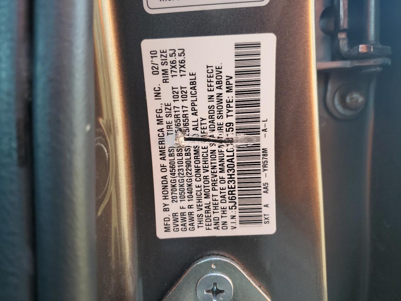 2010 Honda Cr-V Lx VIN: 5J6RE3H30AL018159 Lot: 67698204