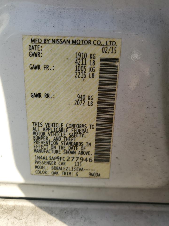 2015 Nissan Altima 2.5 VIN: 1N4AL3AP9FC277946 Lot: 64080044