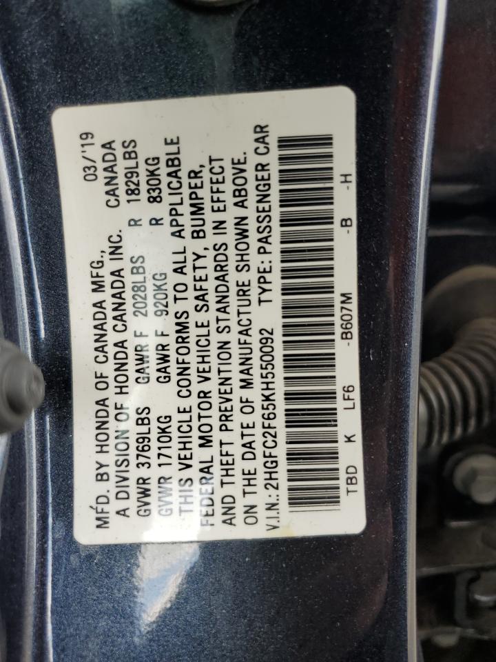 2HGFC2F65KH550092 2019 Honda Civic Lx