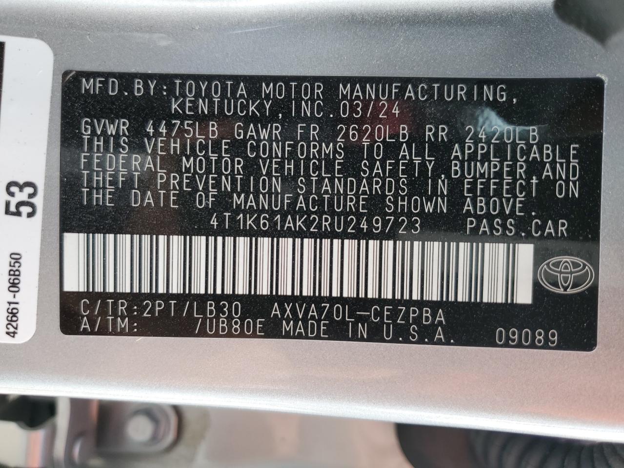 4T1K61AK2RU249723 2024 Toyota Camry Xse