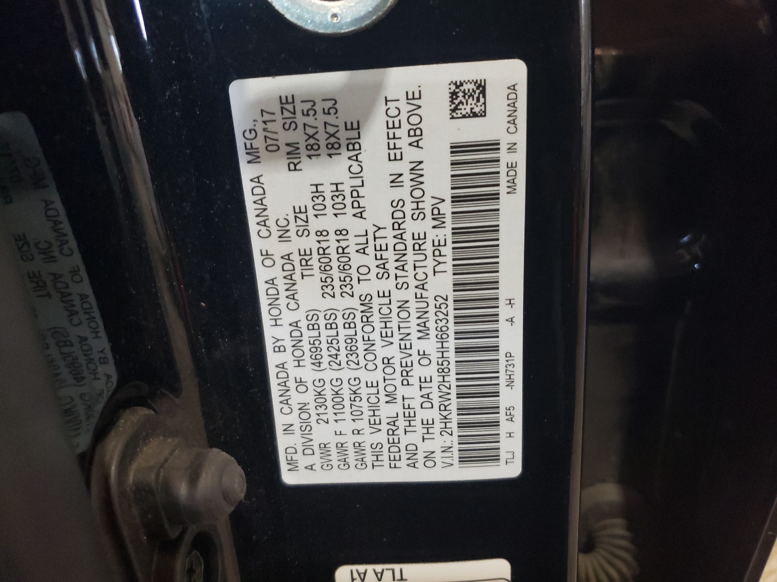 2HKRW2H85HH663252 2017 Honda Cr-V Exl