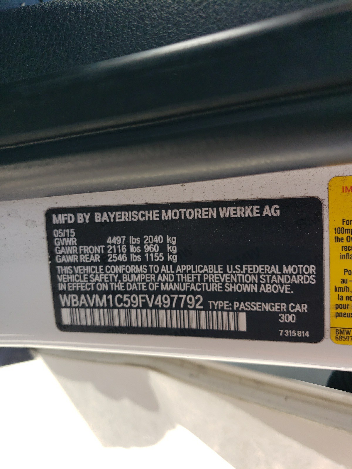 WBAVM1C59FV497792 2015 BMW X1 Sdrive28I