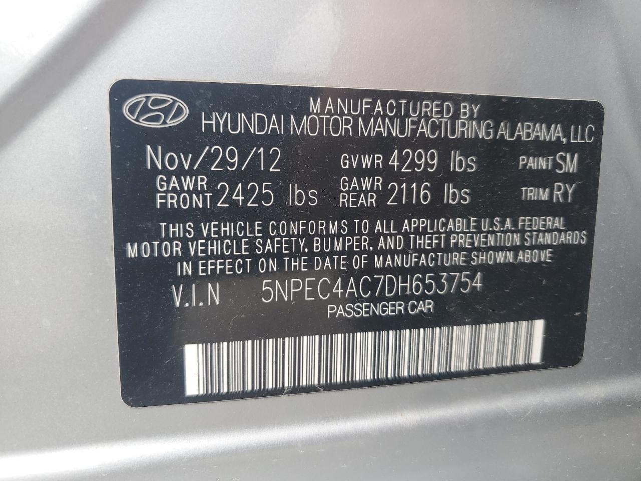 5NPEC4AC7DH653754 2013 Hyundai Sonata Se