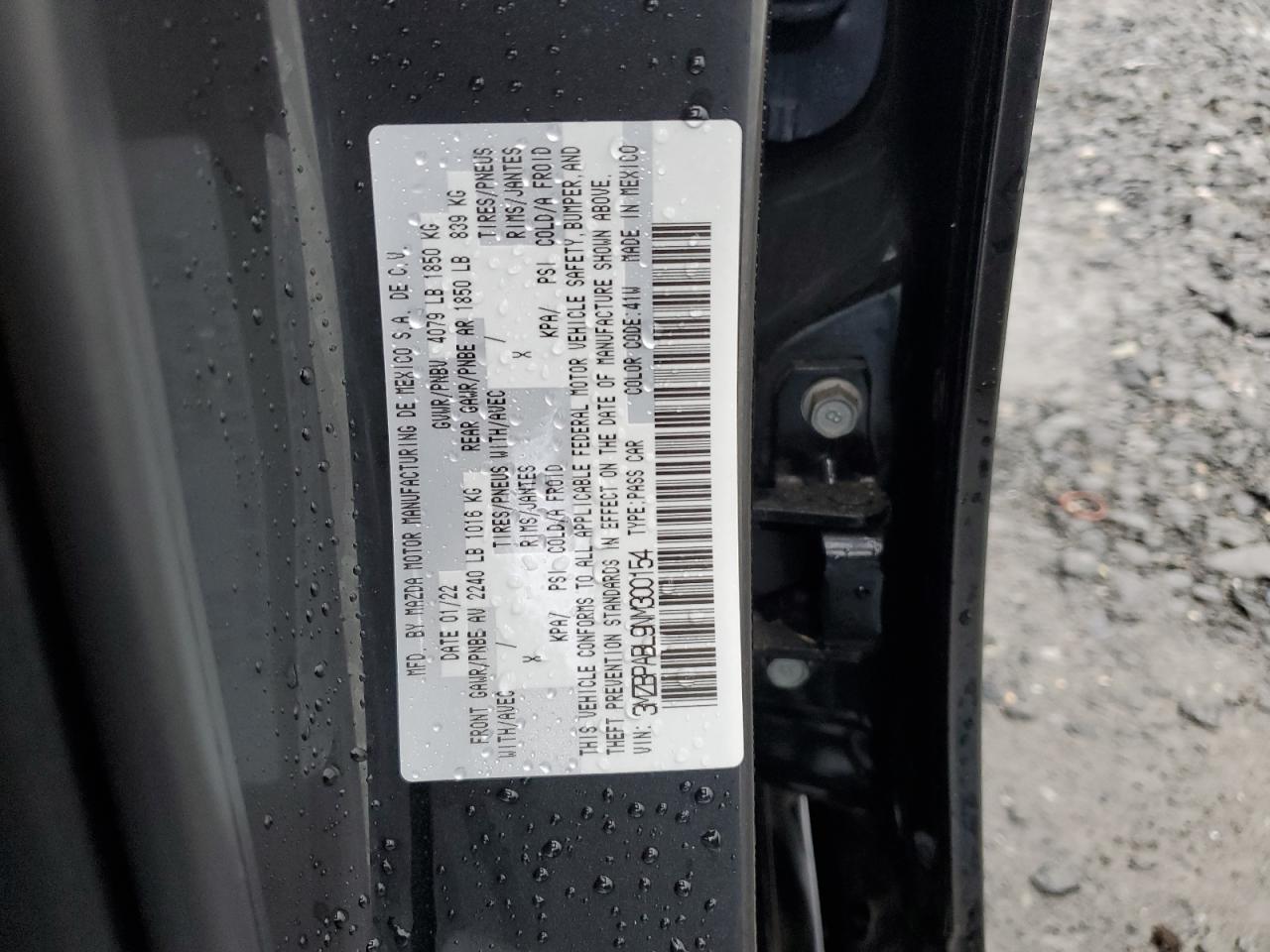 3MZBPABL9NM300154 2022 Mazda 3 Select