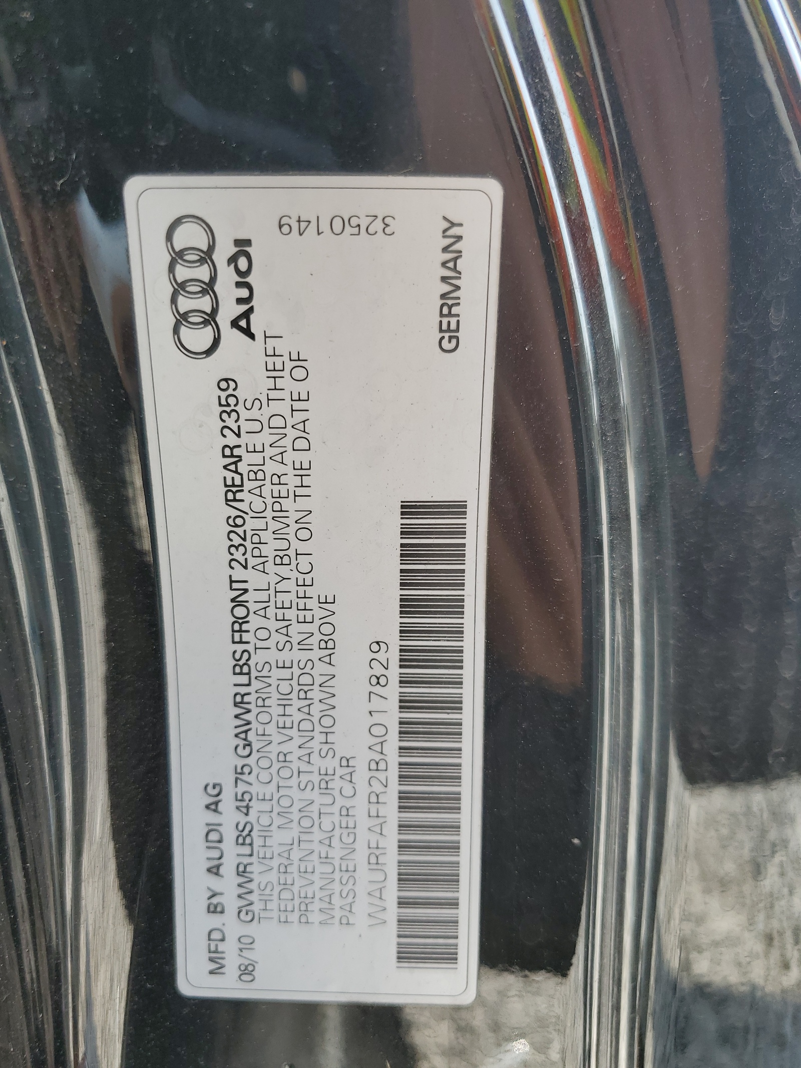 WAURFAFR2BA017829 2011 Audi A5 Premium Plus